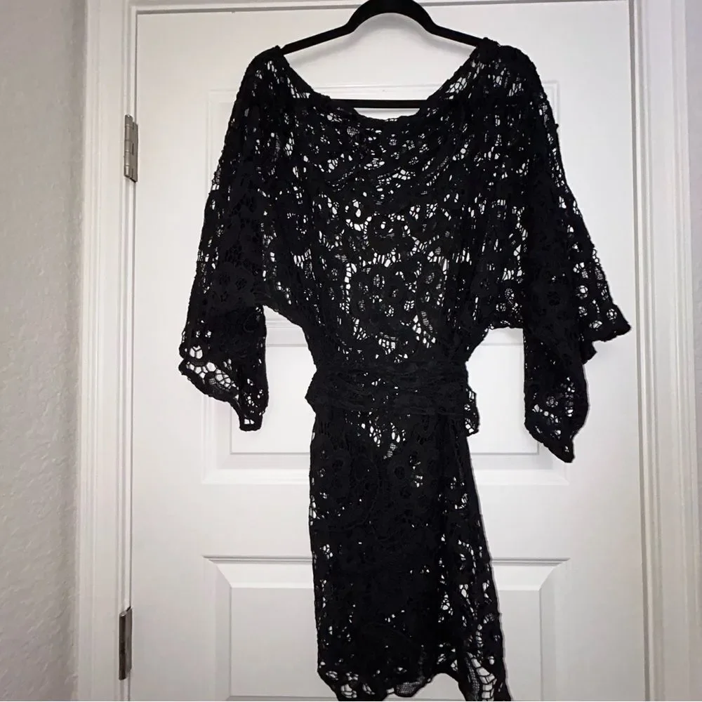 Alexis Crochet Lace Wide Bell Sleeve Mini Coverup Tunic Dress